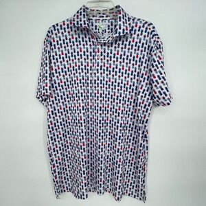 Tailor Byrd Pineapple Print Golf Polo Shirt Mens Large White Blue Short Sleeve